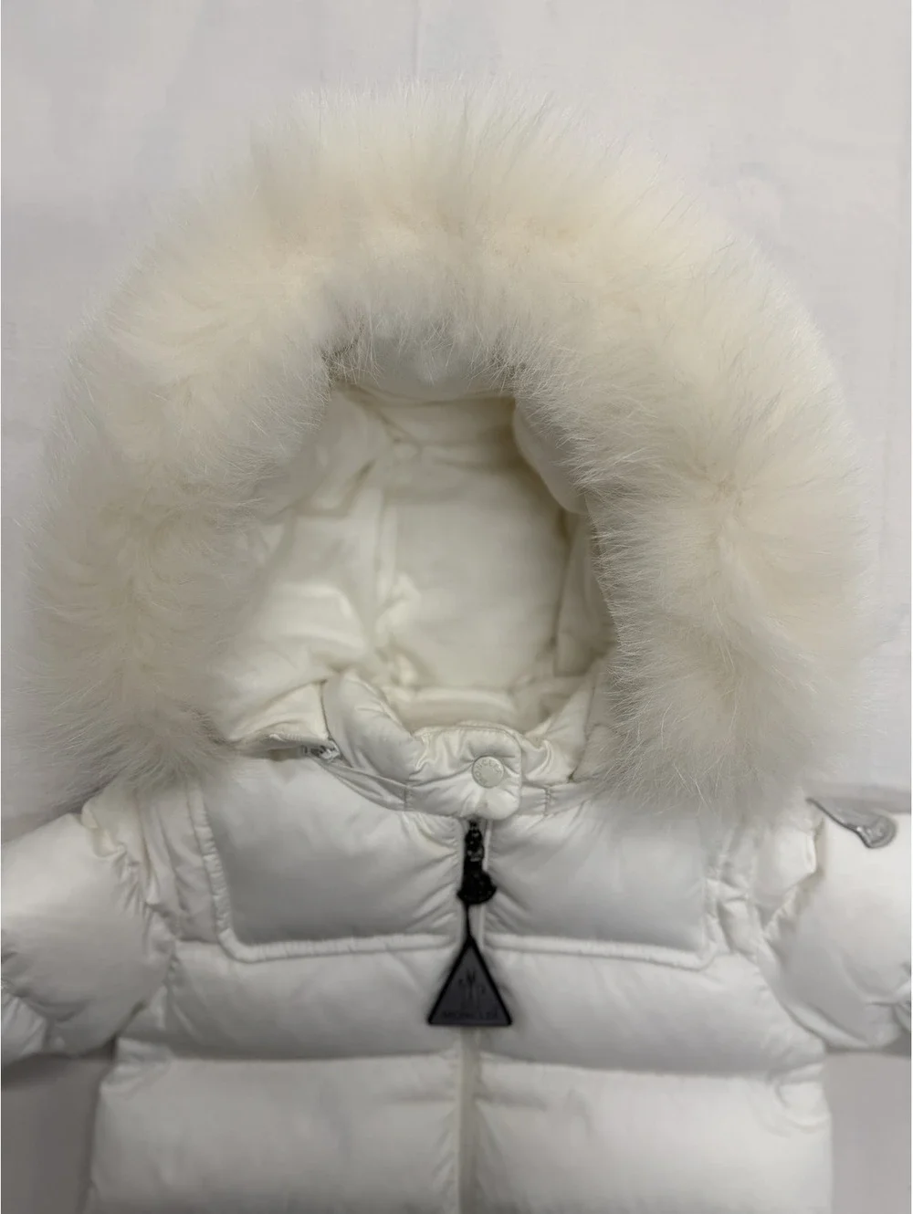 Moncler White Puffer Jacket with Fur Hood for Kids Size 18-24 Months